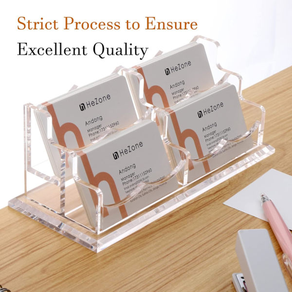 (4 Grid-H) Visitkort Holder Display til Skrivebord, Kort Organizer Etui til Kvinder og Mænd 4 Slot 2 Lag, Klar Akryl Visitkort Stand Rack med 1 P