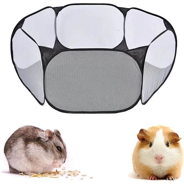 Svart bärbar hopfällbar liten djurhage andningsbar bur sportsstaket för djur marsvin, kanin, hamster, chinchilla, igelkott, katt