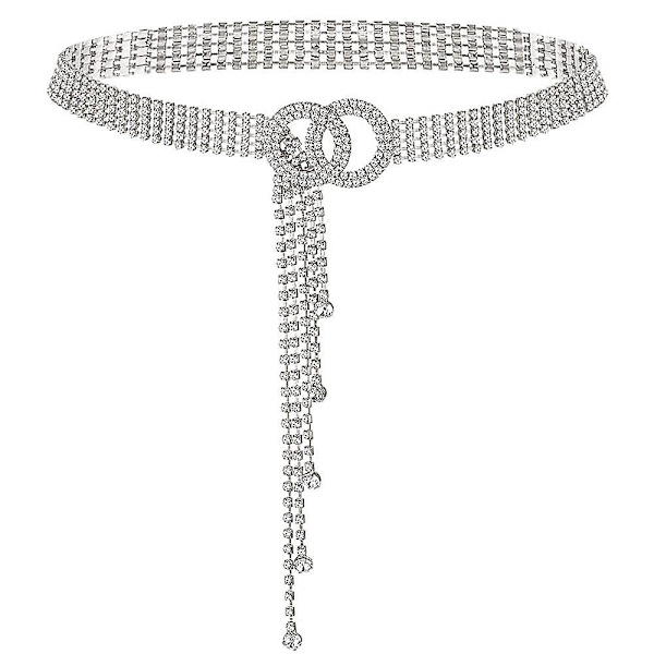 Krystallbelter for kvinner Rhinestone midjebelte for kjole Glitrende O-ring kjede gave Sliver