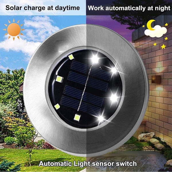 (4 kpl valkoista valoa) Rayolon aurinkokennovalot, vedenpitävät aurinkovalot, päivitetyt ulkokäyttöön tarkoitetut vedenpitävät kirkkaat maavalot puutarhaan, maisemavalot