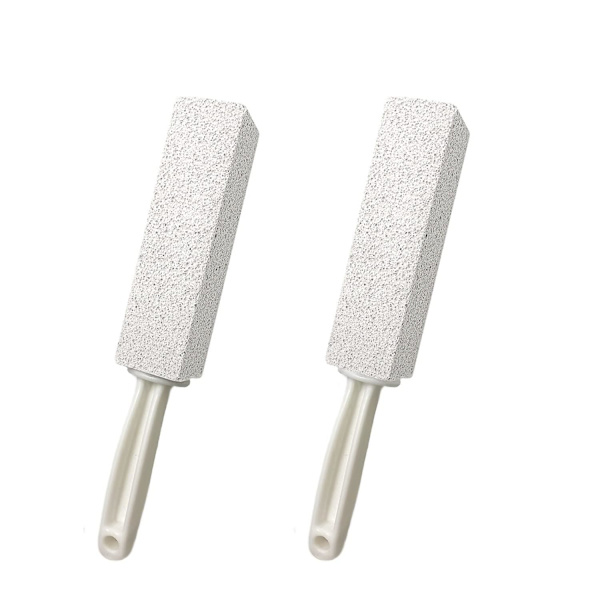 2-pack pimpsten rengöringssten med handtag, toalettborste med halkfritt långt plasthandtag White
