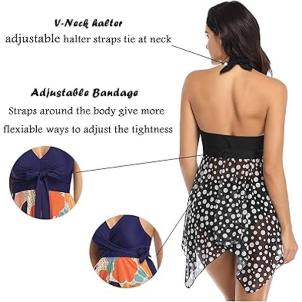 1 stk. Badedragt Tankini Kjole Slankende Mavekontrol Push Up Elegant Nederdel Bikini Høj Talje Strandtøj 2 Dele