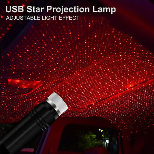USB Starry Sky Led Nattljus Bil Interiör Tak Atmosfär Projektor Lamp Dekor Red