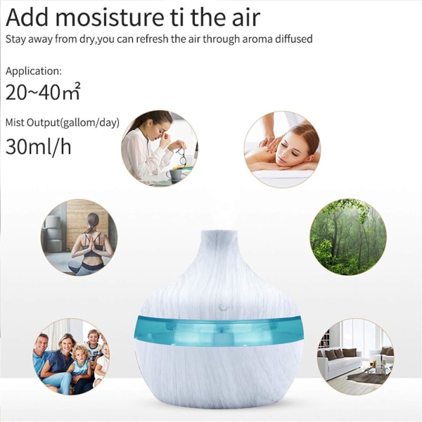 Vit mini luftfuktare, luftarom eterisk olja diffusor LED aroma aromaterapi luftfuktare för hemmets kontor