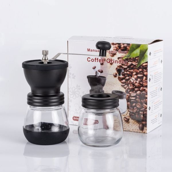 Stor kapacitet Glas Handvev Kaffekvarn Kaffekvarn Set Manuell Bönkvarn Manuell Kaffekvarn