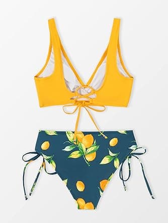 Dame Rynket og Snoet Bikini Sæt Snørebånds Blomsterprint 2-Delt Badetøj