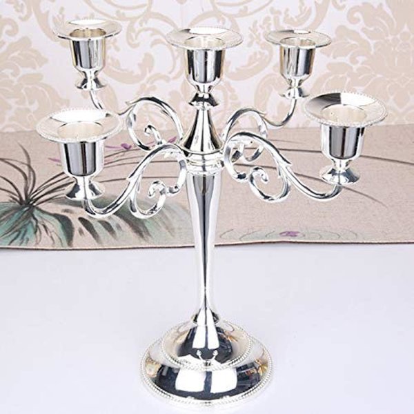 Silver Candelabra Ljusstake 5-Arm Ljusstakar 27cm Hög Representerar Koniska Ljus för Centerpieces Födelsedagsfest Bröllop Matbord Christ