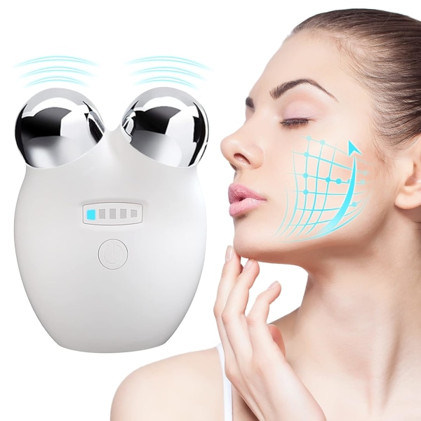 (Förpackning med 1)/vit Microcurrent Ansiktsenhet Roller, Omedelbar ansiktslyftning och stramar upp huden, Intelligent Dubbel Hakreducer Machine, Elektrisk Ansiktsmassager,