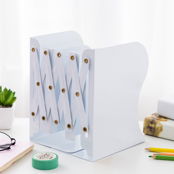 Svart justerbar bokstöd, justerbart bokstöd i metalljärn, expanderbara tidskriftshållare för skrivbord, bokhylla, kontor, brevpapper, expanderar till 48 cm