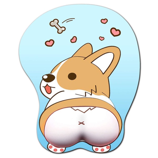 Yksiosainen (sininen corgi-ranneke, noin 260*220*30mm) 3D-hiirimatto rannetuella, ergonominen pehmeä silikonigeeli-pelihiirimatto, söpö corgi-koira-animehiiri