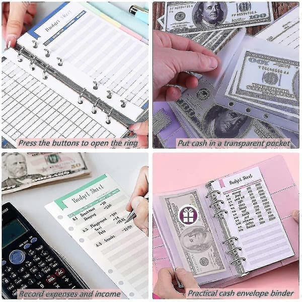 A6 Budget Binder med lynlåskuverter PU Læder Genopfyldelig Pengebesparende Binder Blue