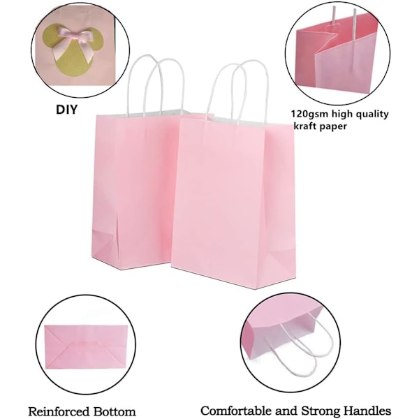 Papir Gaveposer med Håndtak Medium Bulk Kraft Papirposer for Frakt av Takeaway og Bryllupsartikler, Rosa-10 stk Bursdag, Festutstyr og Gaver