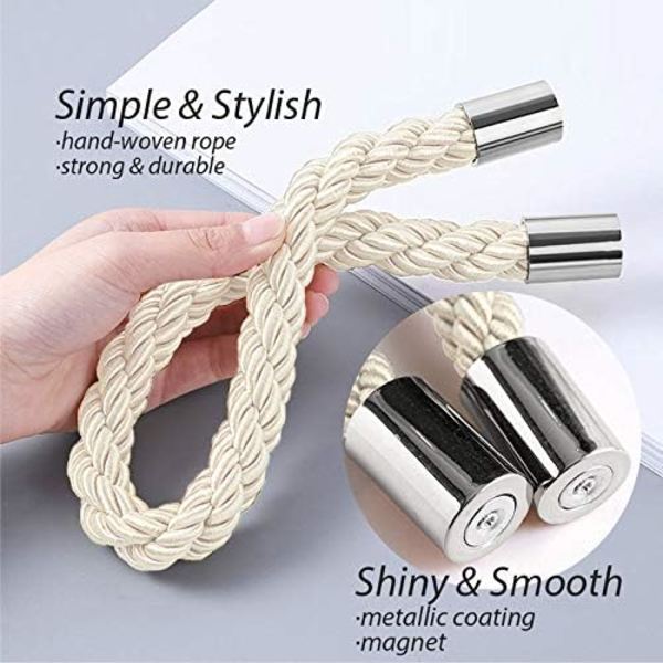 4-delars set med starka magnetiska gardinband (Off White) Moderna enkla gardinband, lätta att dekorera vävda gardinband, lämpliga för Th