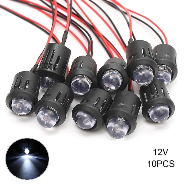 10 st/ set 12v 10mm Förkopplad Constant Led Ultra Bright Water Clear Bulb Kabel 20cm Prewired Led White