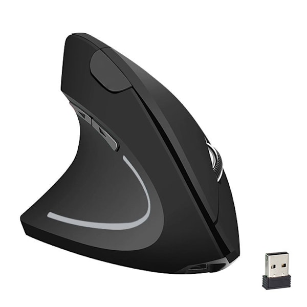 Trådløs mus, Ergonomisk vertikal mus, 6 knapper, LED, Forebyggelse af musesyndrom og epikondylitis, til højrehåndede, PC, Computer, Laptop, Mac, Batteri
