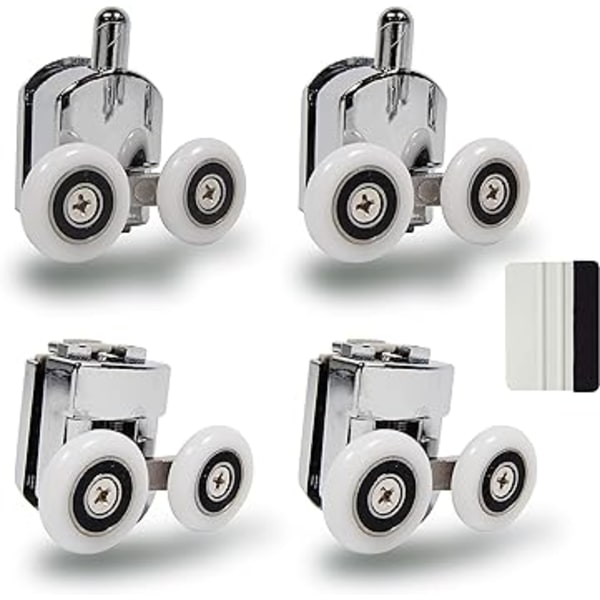 23mm Dusjdør Hjul Ruller Topp og Bunn (4-Pakning) Sink Legering - Krom - Leveres med Skrape