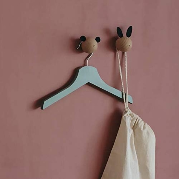 Barnväggklädhängare i trä, väggkrokar, väggklädhängare för att hänga väskor, handdukar och rockar, skandinavisk dekoration, modern design, 2-pack
