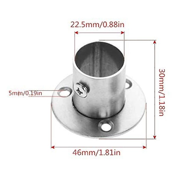 304 Ruostumaton teräs korkea jalkalaippaistukka (2 kpl) 22mm