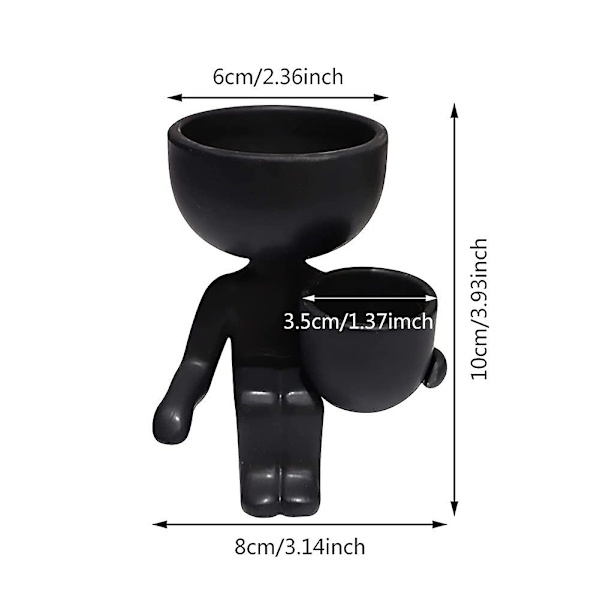 Humanoid Keramisk Blomkruka Växt Suckulenta Blomkrukor Kreativ Blomkruka Black side