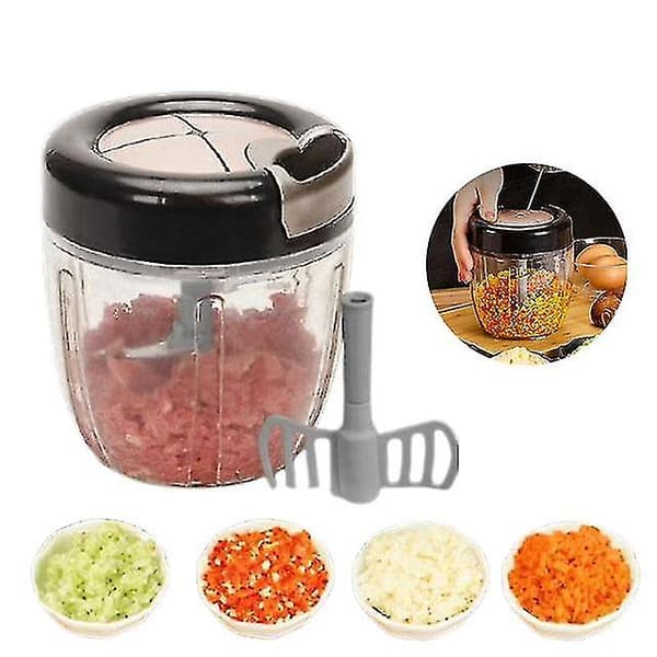 Hånddrevet hakker til mad, løg, grøntsager, blender, mixer, nødder og kødhakker Black