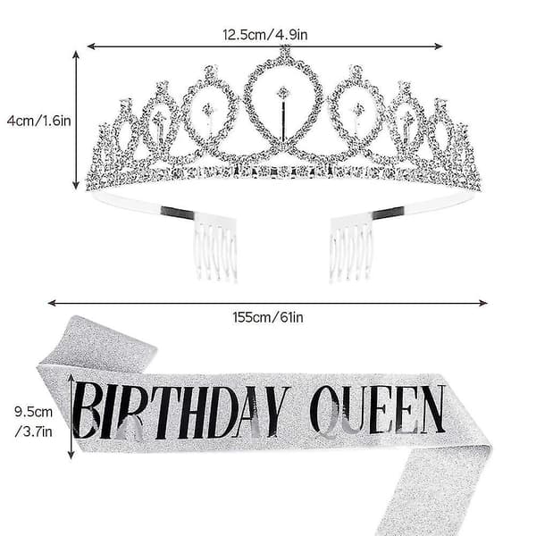 Bursdagsdronning Skjerp og Rhinestone Tiara Festtilbehør Silver