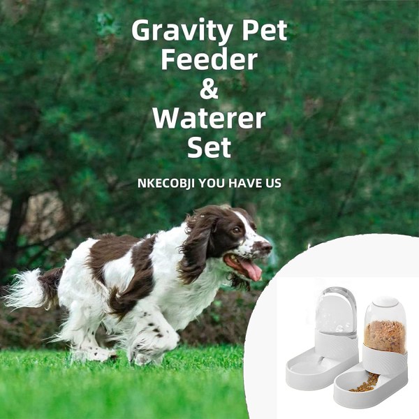 Automatisk sällskapsmatare och set, automatisk katthundmatare och matvattendispenser, gravitationspåfyllning och BPA-fri för små medelstora hundar