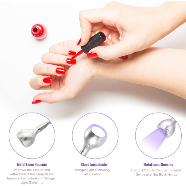 Nageltork UV-lampa 3W Professionell lim torkningslampa med justerbart huvud Silver Finger Nail Dryer UV-lampa