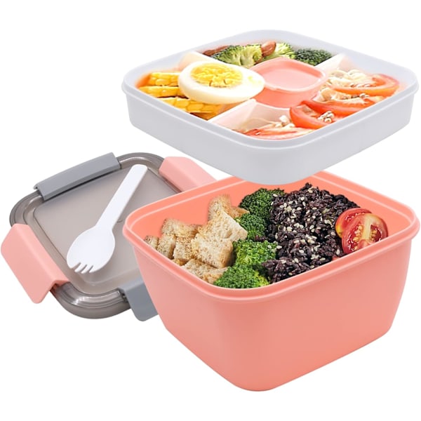 Lunchlåda med 4 fack, 1,1 liter, salladslådor för vuxna/barn, vågform för skola/arbete/picknickresa, läckagesäkra Bento-lådor, mikrovågsugnssäkra