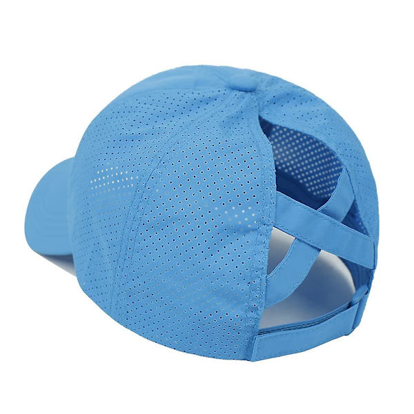 Dam Basebollkeps med hästsvans, justerbar andningsbar Criss Cross Mesh Snabbtorkande Messy High Bun Ponycap Hat BLUE