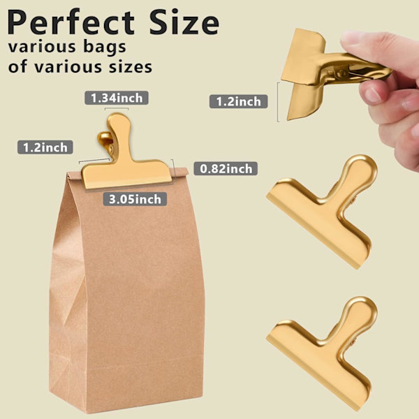 Guld Chip Clips, 8 Pak Rustfri Stål Chip Clips, Chip Clips Pose Clips Mad Clips, Pose Clips til Mad, Clips til Madpakker, Chip Pose Clips - Lufttæt