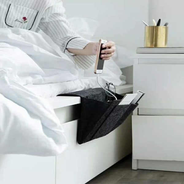Filt hängande väska vid sängkanten (mörkgrå), förvaringsväska vid sängen, förvaringsväska vid sängen, organizer vid sängkanten