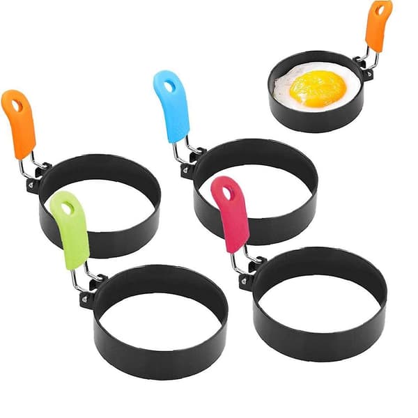 4 stk. Eggering Egg Stekeform Omelett Crumpet Ring Rundt Rustfritt Stål Med Silikonhåndtak Green