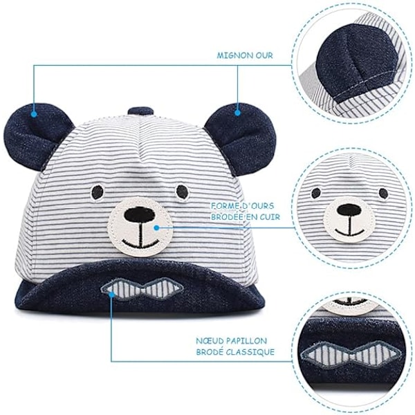 Söt björn babyhatt 3 - 15 månader (randig björn - saffran, hatt omkrets 40 - 48cm) vår sommar barn bomull hatt pojke flicka solhatt