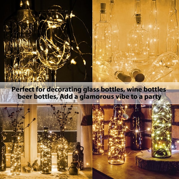 Flask Girlang, [6 stycken] 2m 20 För Flask, Ljus Girlang Flask Lampa Vattentät Flask Silvertråd Flexibel Dekoration för Jul, inomhus och utomhus