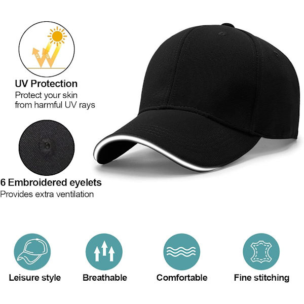 Baseballcaps, Unisex Justerbar Solhatt med Panel, Golfcaps Sport Casual Bomull Lett Hatt Motorsykkel Trucker Cap