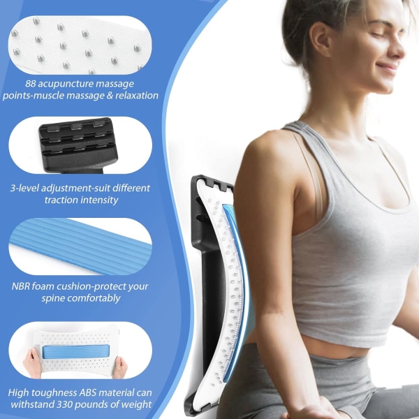 (Blå) Ryggbår för lindring av nedre ryggsmärta, Back Cracker Board, Multi-Level Back Massager Lumbar, Back Stretching Device för ryggradsdekompression,