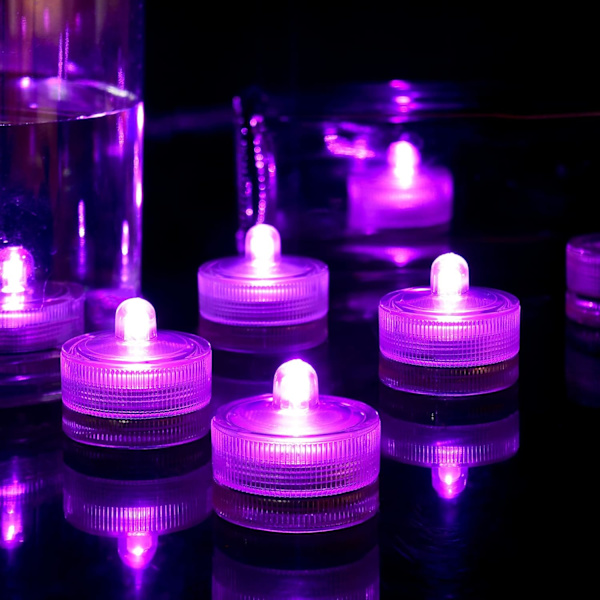 Vaaleanpunaiset 24 kpl vedenpitävät vedenalaiset pyöreät mini-LED-kynttilät upotettavat valot kotiin häihin juhliin maljakkoon festivaaleihin ystävänpäiväkoristeeksi