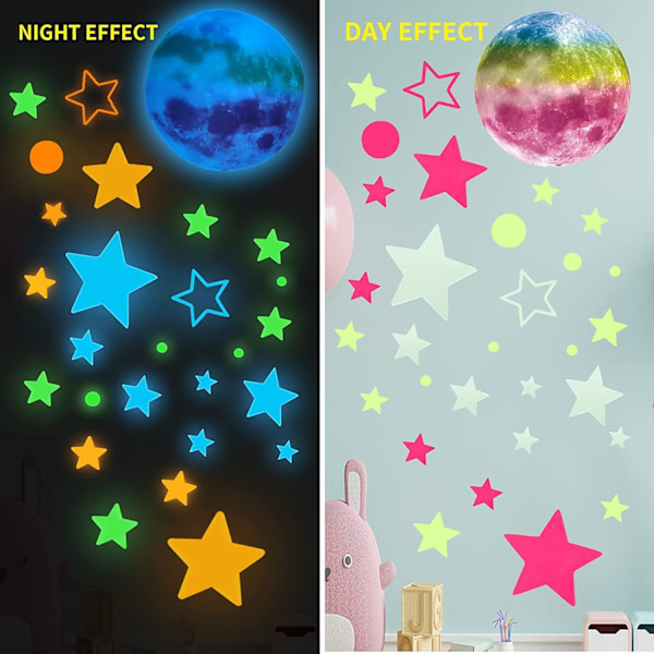 Glow in the Dark Stars Väggdekaler, Solsystem, Planet, Måne, för Barn