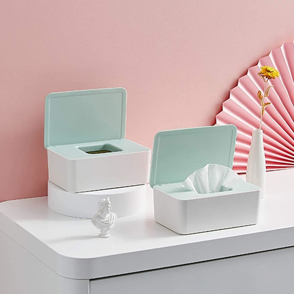 Baby Wipes Box Våtservetter Box med lock, Kan placeras i vardagsrum, sovrum, kök, förvaring av papper, torr handduk, grå