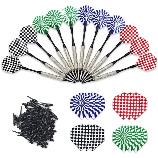 Plastspets Dart, 12 st Mjuka Spets Dart Set med 100 st Spetsar Utbyte Säkerhet Elektroniska Dart för Elektronisk Darttavla