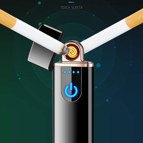 Genopladelig USB Elektronisk Lighter Vindtæt Berørings Fingerprint LED Sensor Skærm Dobbeltsidet Tænding Flammeløs Lighter til Lys