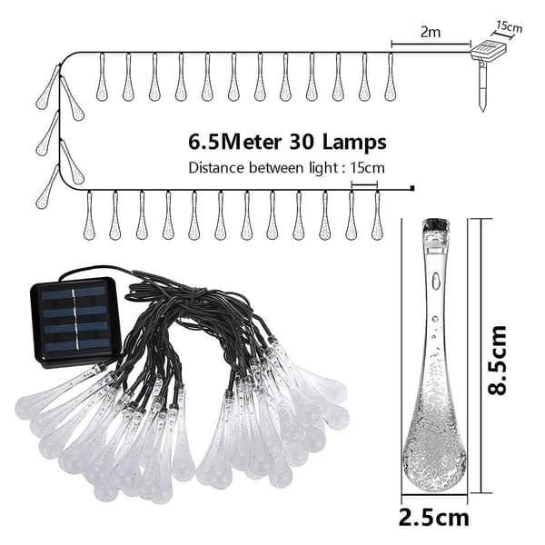 30 LED Solcelle Lysstreng, 6,5m/21,3ft Udendørs Have LED Lyskæde 8 Tilstande Multi colour