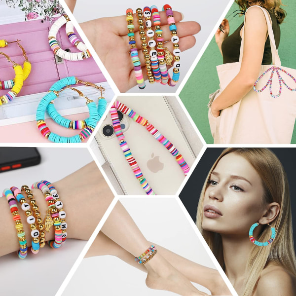 Leireperler for armbåndlaging, leireperlesett DIY smykkelagingssett for armbånd DIY håndverk G