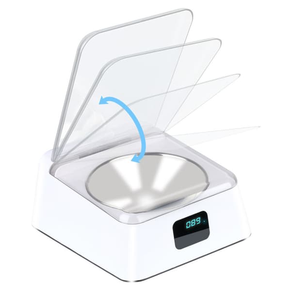 330 ml infrarød sensor skål, rustfrit stål, automatisk åben/luk låg, med USB-ladekabel, 3-5 minutters pause, egnet til katte og hunde
