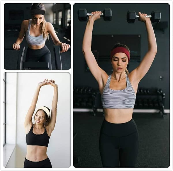 6-pack elastiska pannband för kvinnor, sport och yoga
