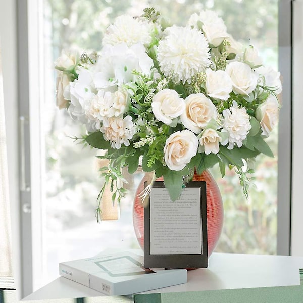 Konstgjord Pion Nejlikor Hortensia Bukett Blomma Plast Realistisk Blomma rose champagne