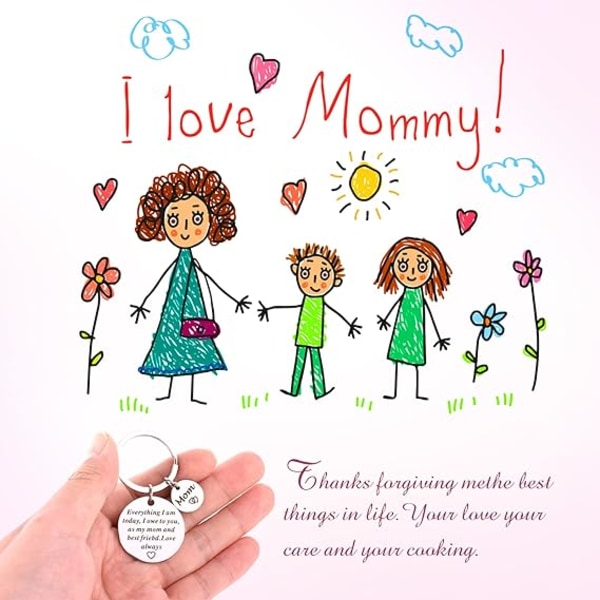 En nøglering til min mor, en nøglering i rustfrit stål til kvinder, en mors dags nøglering, en fødselsdagsgave til min mor, et mors dags gavevedhæng
