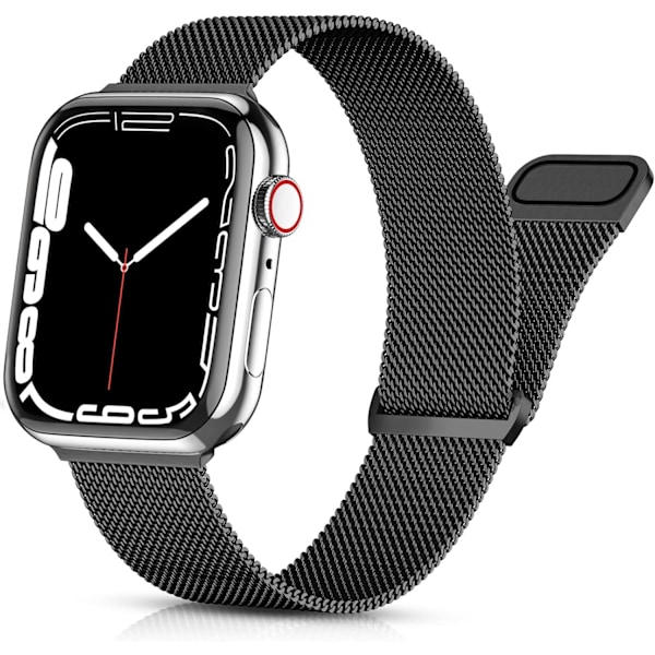 Musta metalliranneke yhteensopiva Apple Watch -rannekkeen 42/44/45 mm:n kanssa naisille ja miehille, verkkoruostumattomasta teräksestä valmistettu ranneke iWatch/Apple Watch Series 8/7/6/SE/