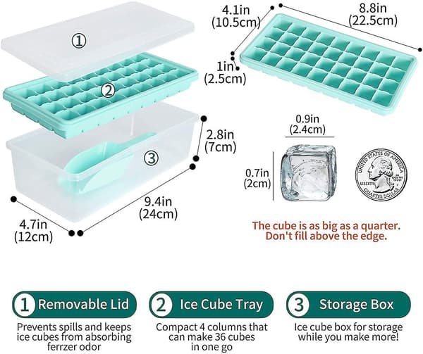Silikonform för isbitar med lock och behållare GREEN 77 grids