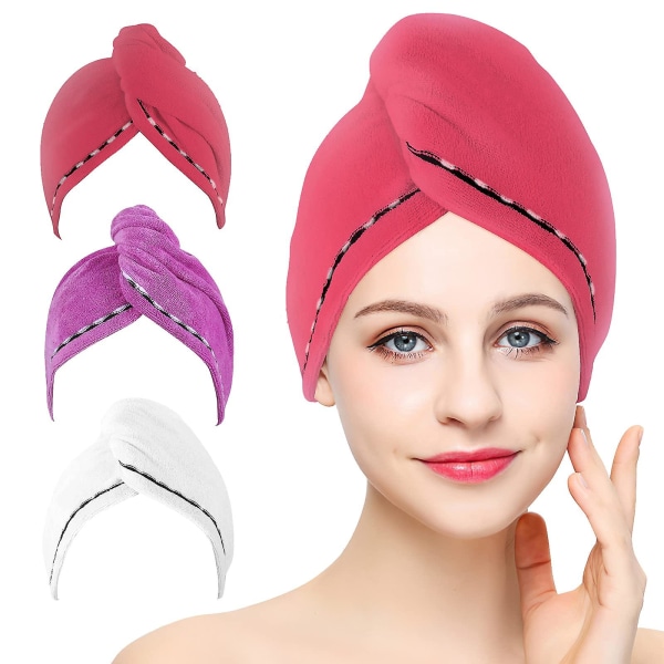 3-pack mikrofiberhårhandduk wrap superabsorberande twist turban torra hårlockar med knappar badslinga B